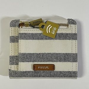 Fossil RFID Bifold Small Wallet Blue Stripe NWT